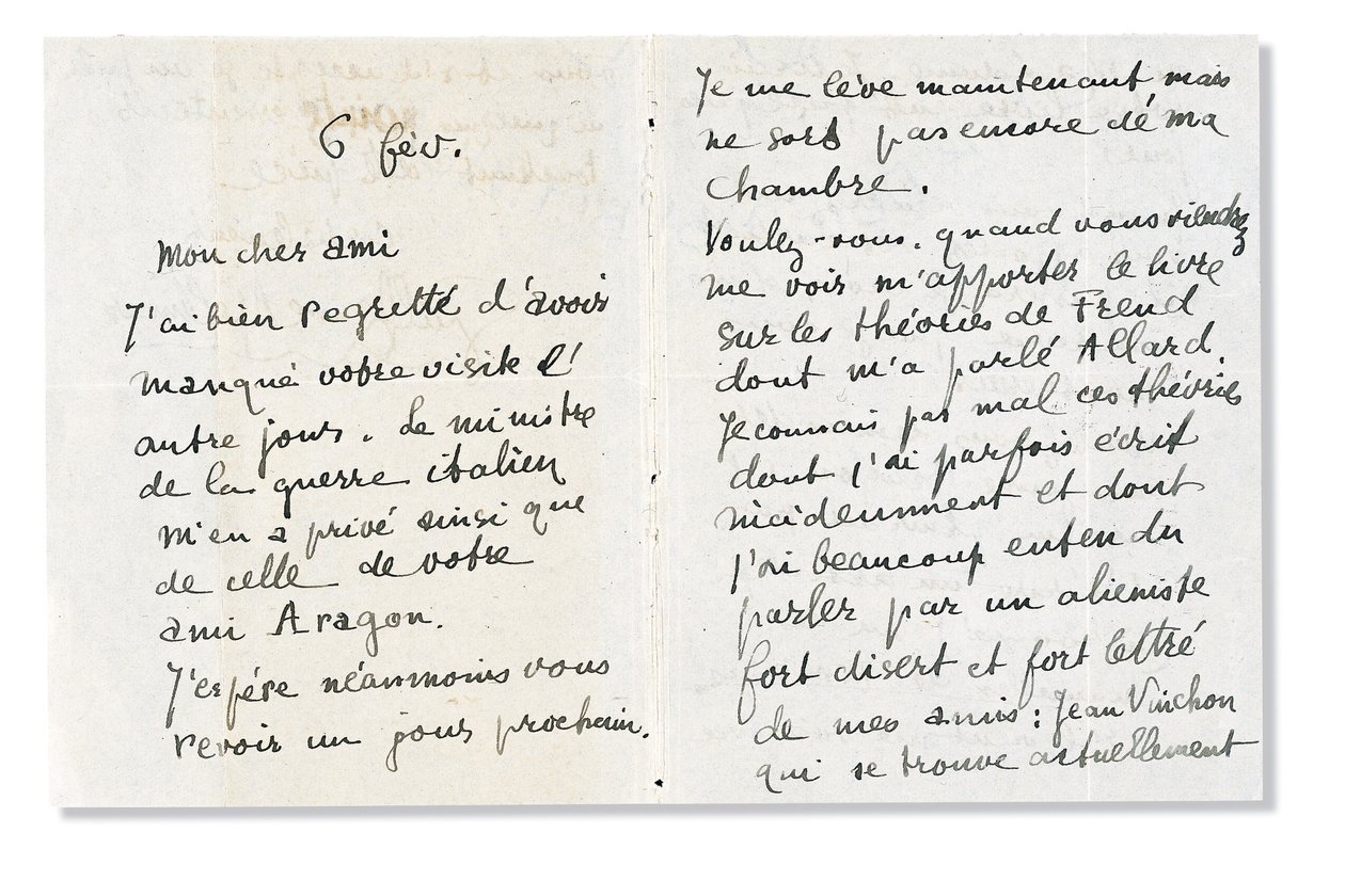 List z autografem podpisany do Andre Bretona, 6 lutego 1918 r. autorstwa Guillaume Apollinaire