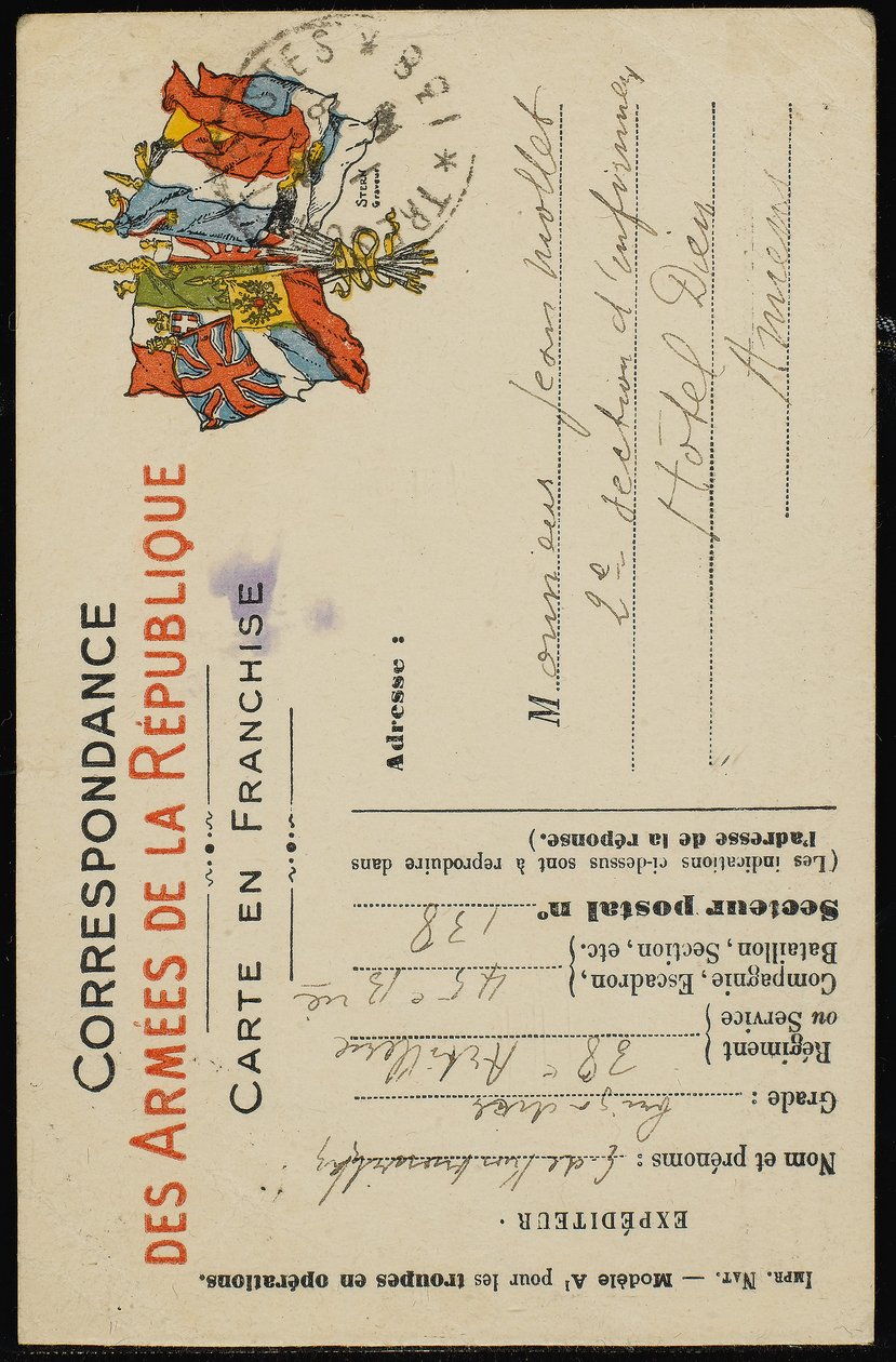Pocztówka z autografem do Jean Mollet, 31 lipca 1915 autorstwa Guillaume Apollinaire