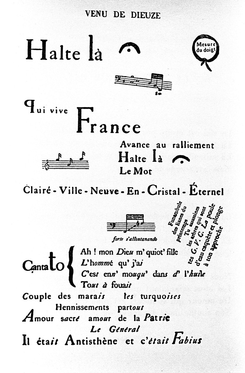 Kaligram (rebus) Guillaume Apollinaire (1880-1918): „”Przyjdź z Dieuze”” autorstwa Guillaume Apollinaire
