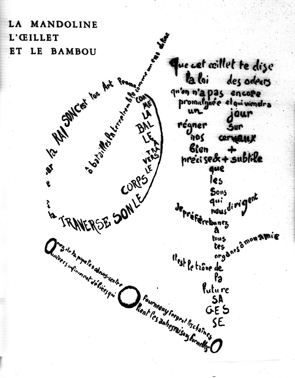 Kaligram Guillaume Apollinaire (1880-1918): „Mandolina, goździk i bambus” autorstwa Guillaume Apollinaire