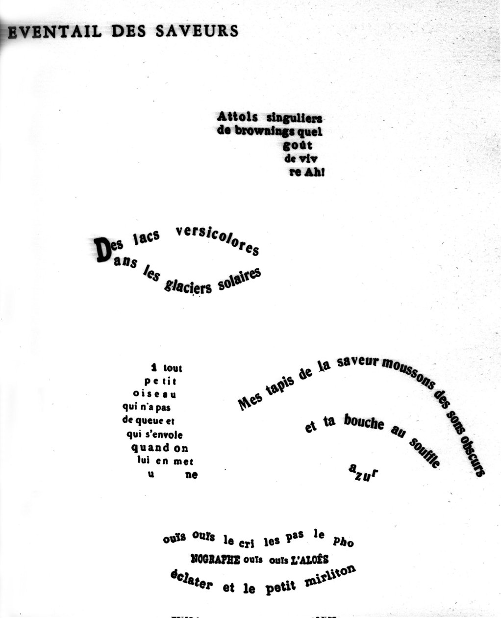 Kaligram Guillaume Apollinaire (1880-1918) przedstawiający twarz: „Wydarzenie smaków” autorstwa Guillaume Apollinaire