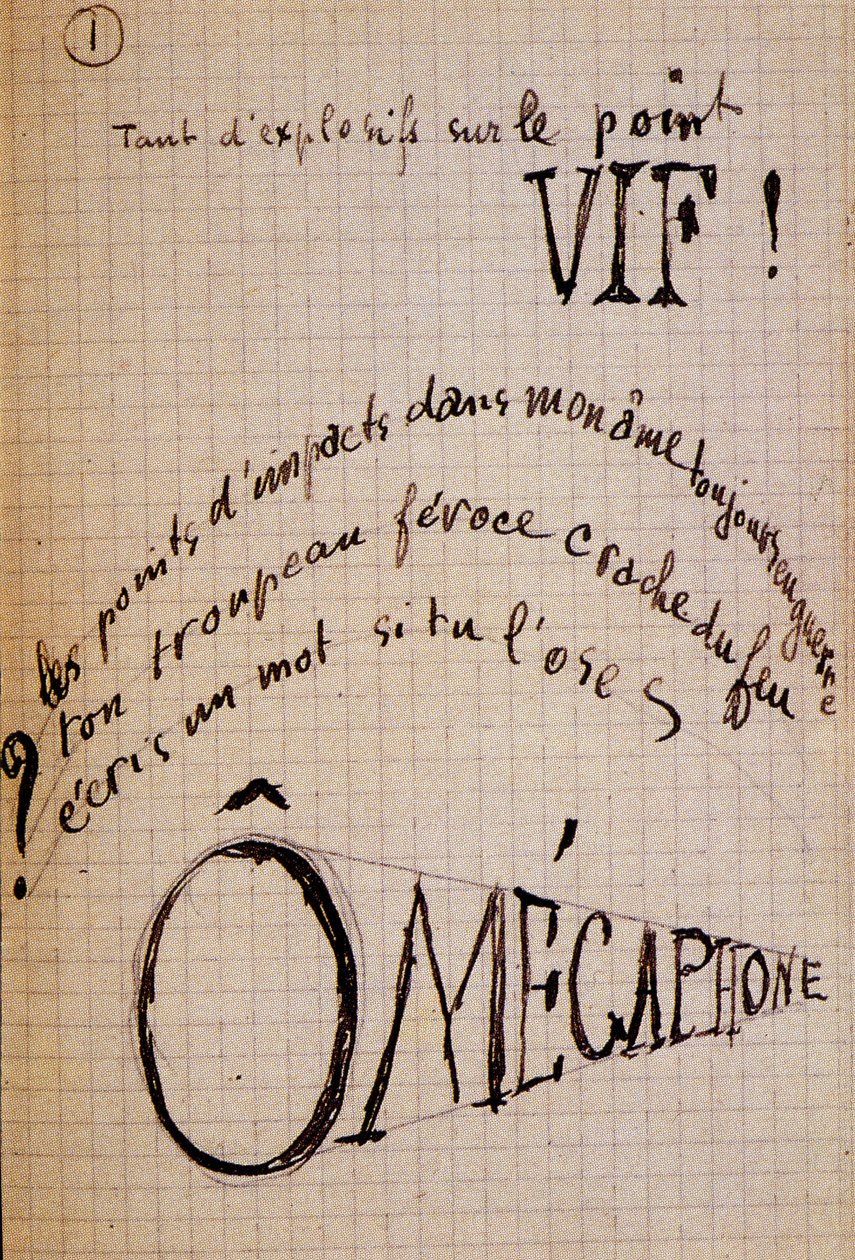 Kaligram Guillaume Apollinaire - w „Bawełnie w uszach”, autograf rękopisu 17 kart autorstwa Guillaume Apollinaire