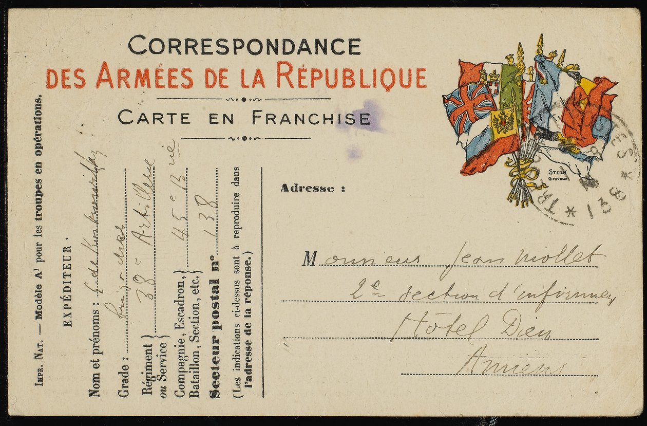 Pocztówka do Jeana Molleta, 1915 autorstwa Guillaume Apollinaire