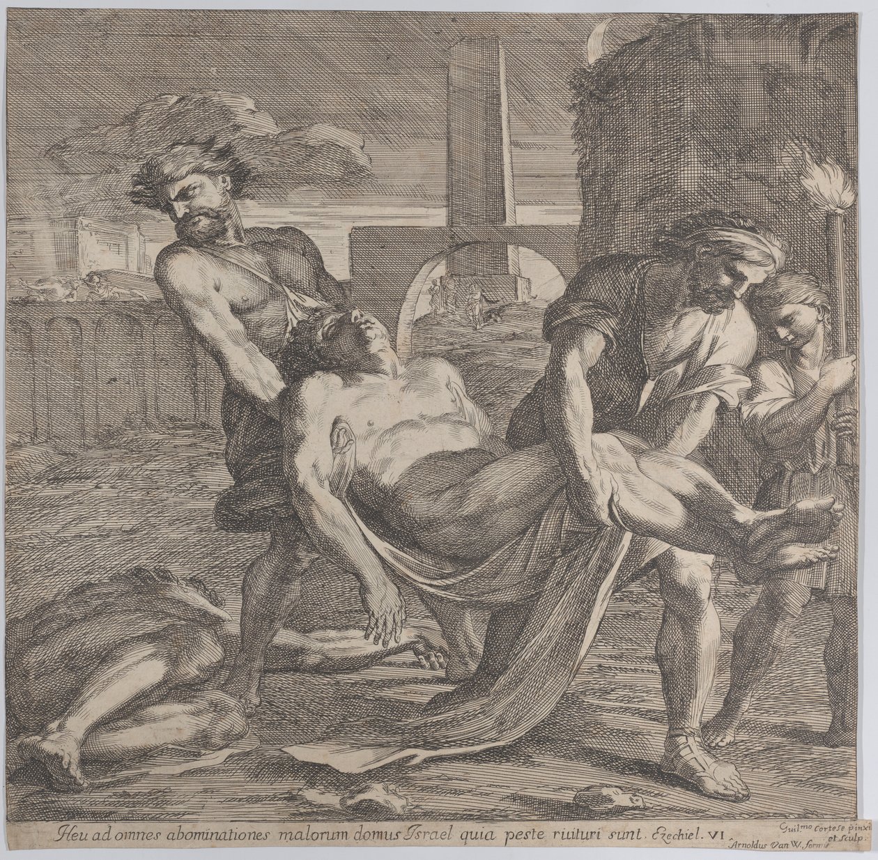 Abdon i Sennen zabierają wczesnych chrześcijańskich męczenników na pogrzeb, 1650-60. autorstwa Guillaume Courtois