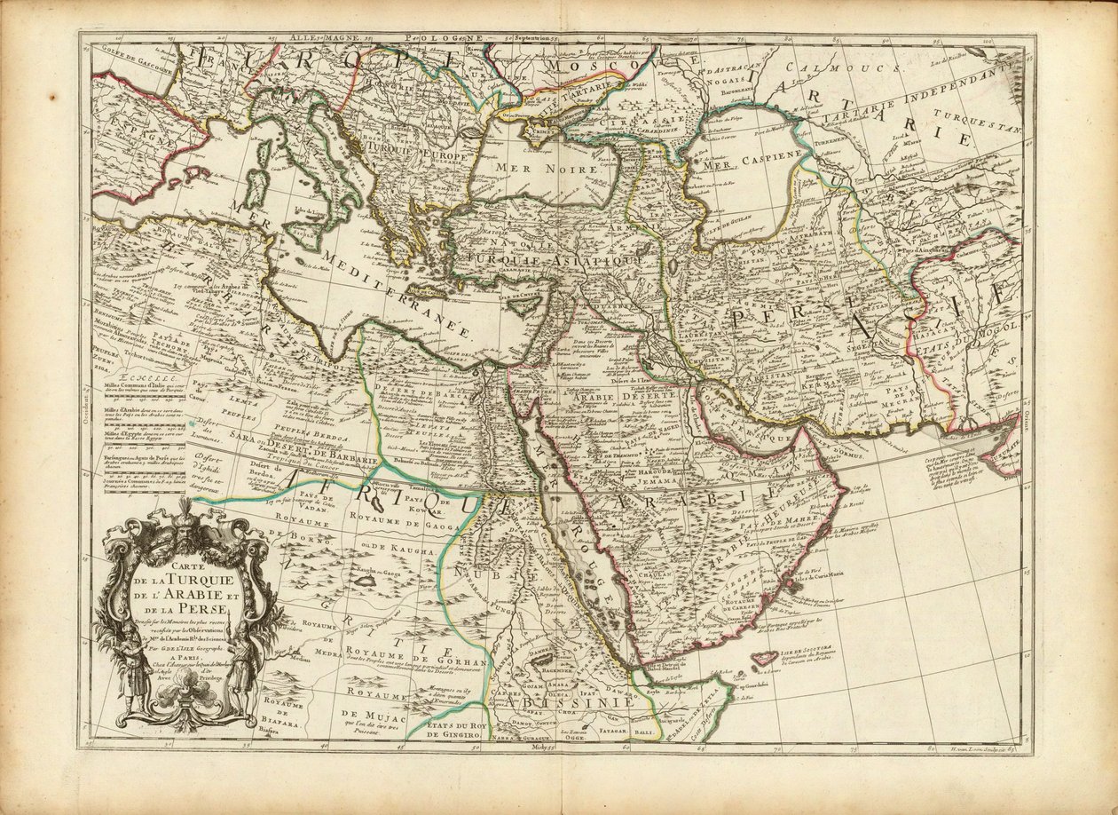 1701 Guillaume Delisle mapa imperium osmańskiego i perskiego (przycięta) autorstwa Guillaume Delisle