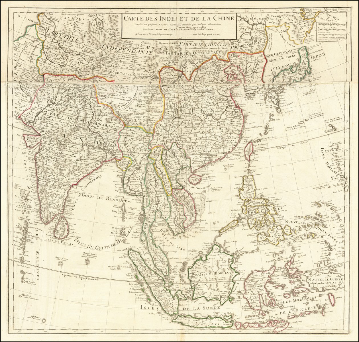 Mapa z 1705 roku - Mapa Indii i Chin autorstwa Guillaume Delisle