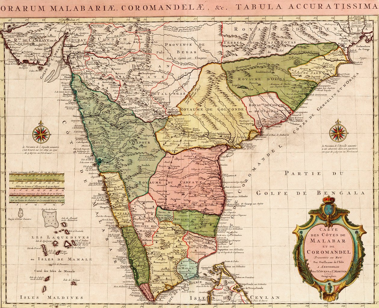 Mapa Oceanu Indyjskiego, ok. 1722 r. (kolorowa rycina) autorstwa Guillaume Delisle