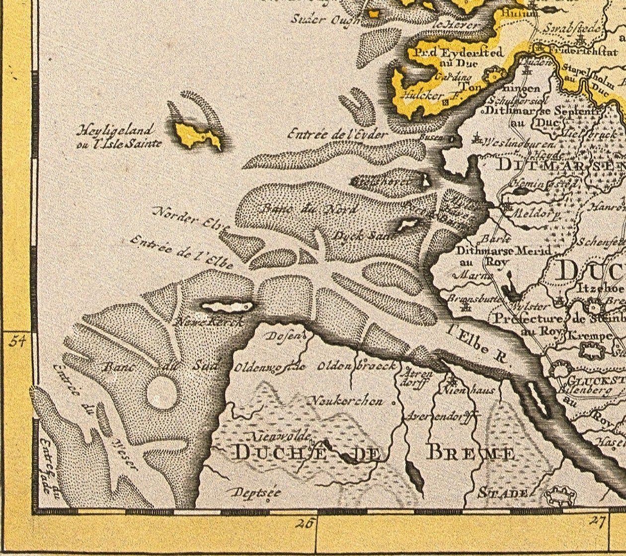 Szczegół Helgolandu z mapy Danii, 1730 autorstwa Guillaume Delisle
