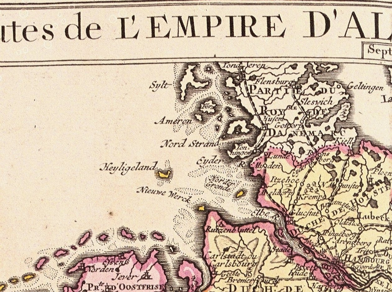 Fragment Helgolandu z mapy Rzeszy Niemieckiej, 1730 autorstwa Guillaume Delisle