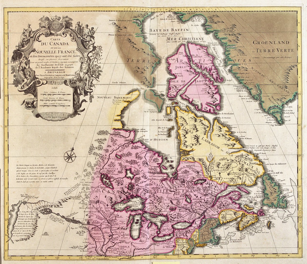 Mapa Kanady i Grenlandii (akwaforta autorstwa Guillaume Delisle
