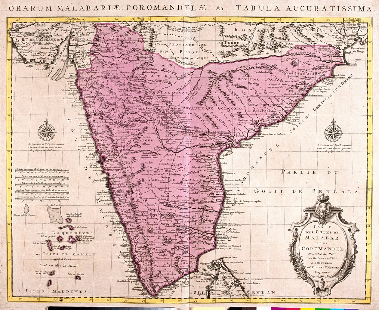 Mapa Coromandel i Malabar (Indie) (akwaforta) autorstwa Guillaume Delisle