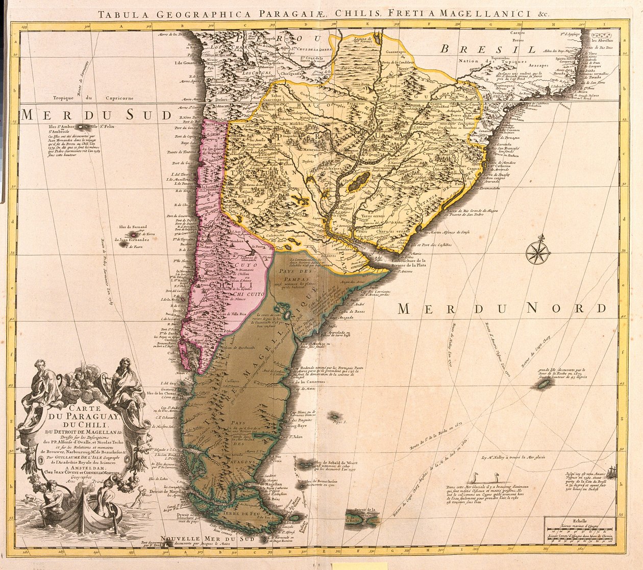 Mapa Paragwaju, Chile i Ziemi Magellana (Argentyna) (akwaforta autorstwa Guillaume Delisle