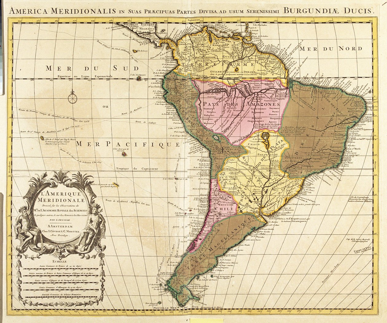 Mapa Ameryki Południowej (akwaforta autorstwa Guillaume Delisle