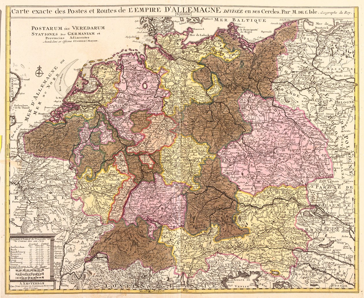 Mapa dróg i posterunków Niemiec (akwaforta) autorstwa Guillaume Delisle
