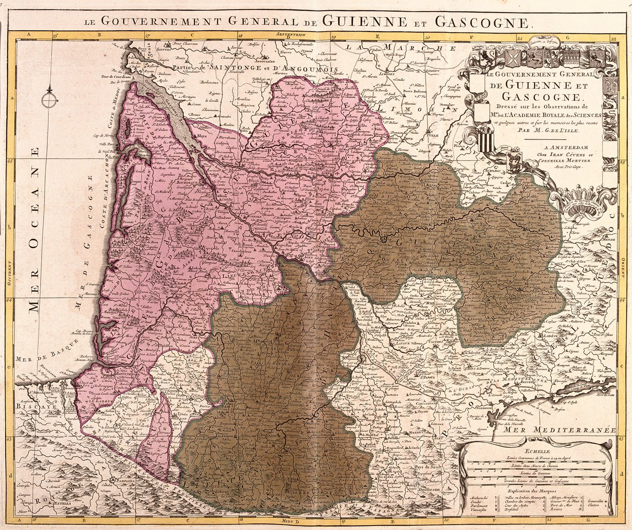 Mapa rządu Guyenne i Gascogne (Francja) (akwaforta) autorstwa Guillaume Delisle