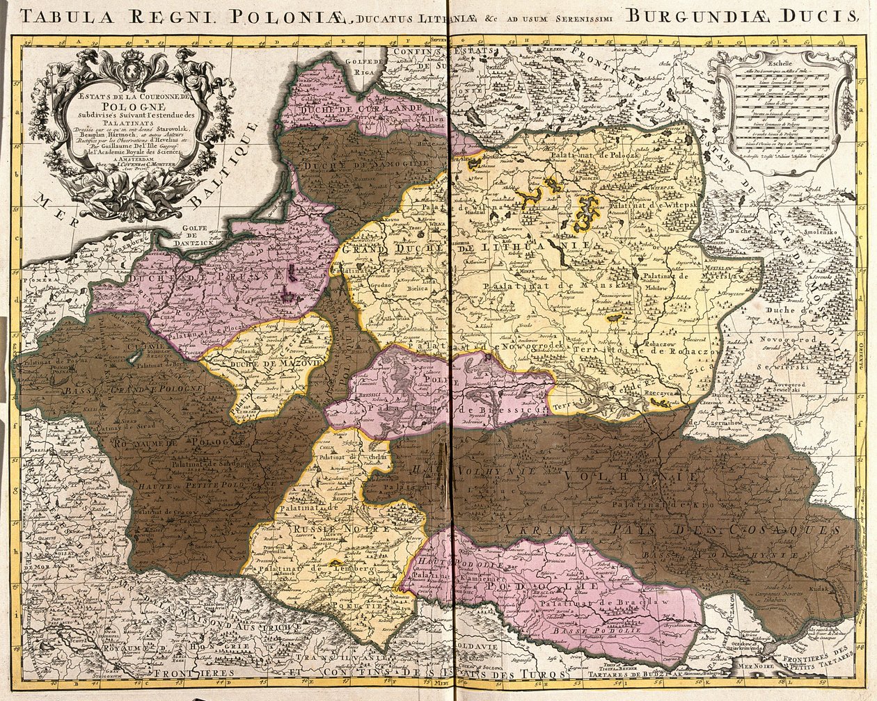 Mapa Królestwa Polskiego z księciem litewskim (akwaforta autorstwa Guillaume Delisle