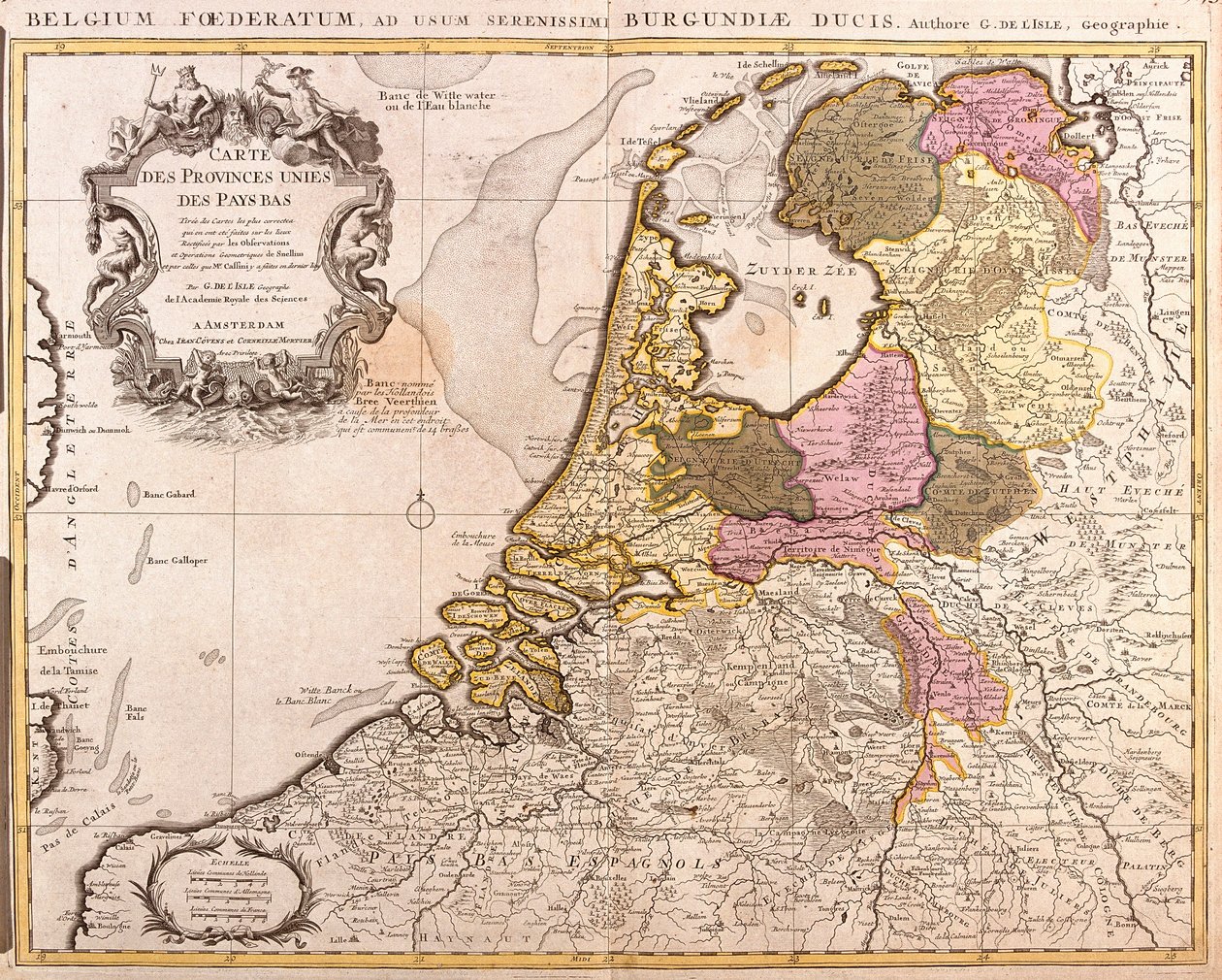 Mapa Zjednoczonych Prowincji Niderlandów (akwaforta) autorstwa Guillaume Delisle