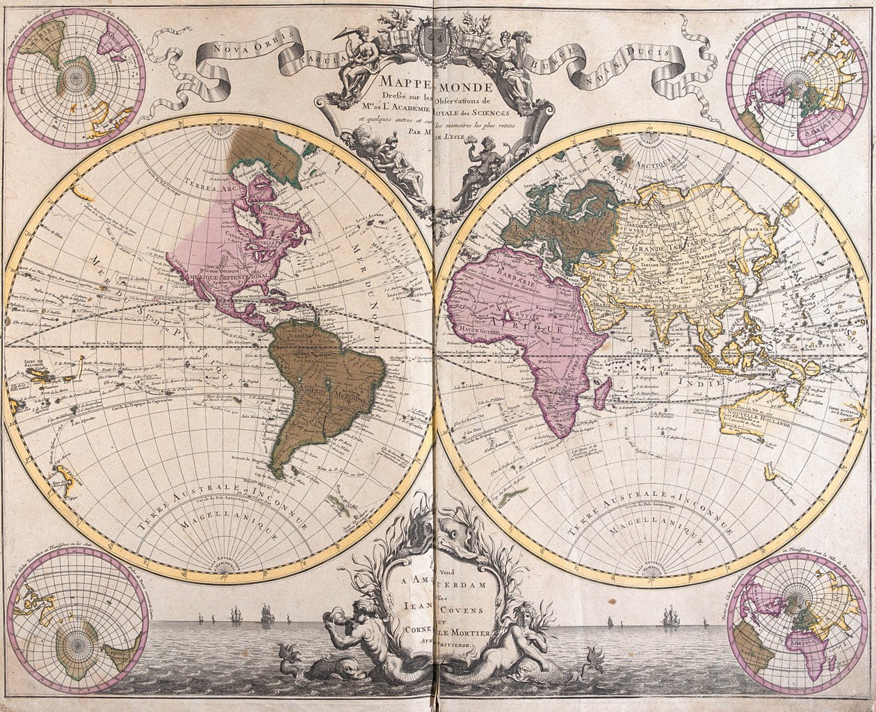 Mapa dwóch półkul autorstwa Guillaume Delisle