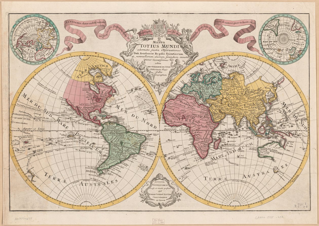 Mappa totius mundi - adornata juxta observationes dnn. academiae regalis scientiarum et nonnullorum aliorum secundum annotationes recentissimas LOC 2017585675 autorstwa Guillaume Delisle