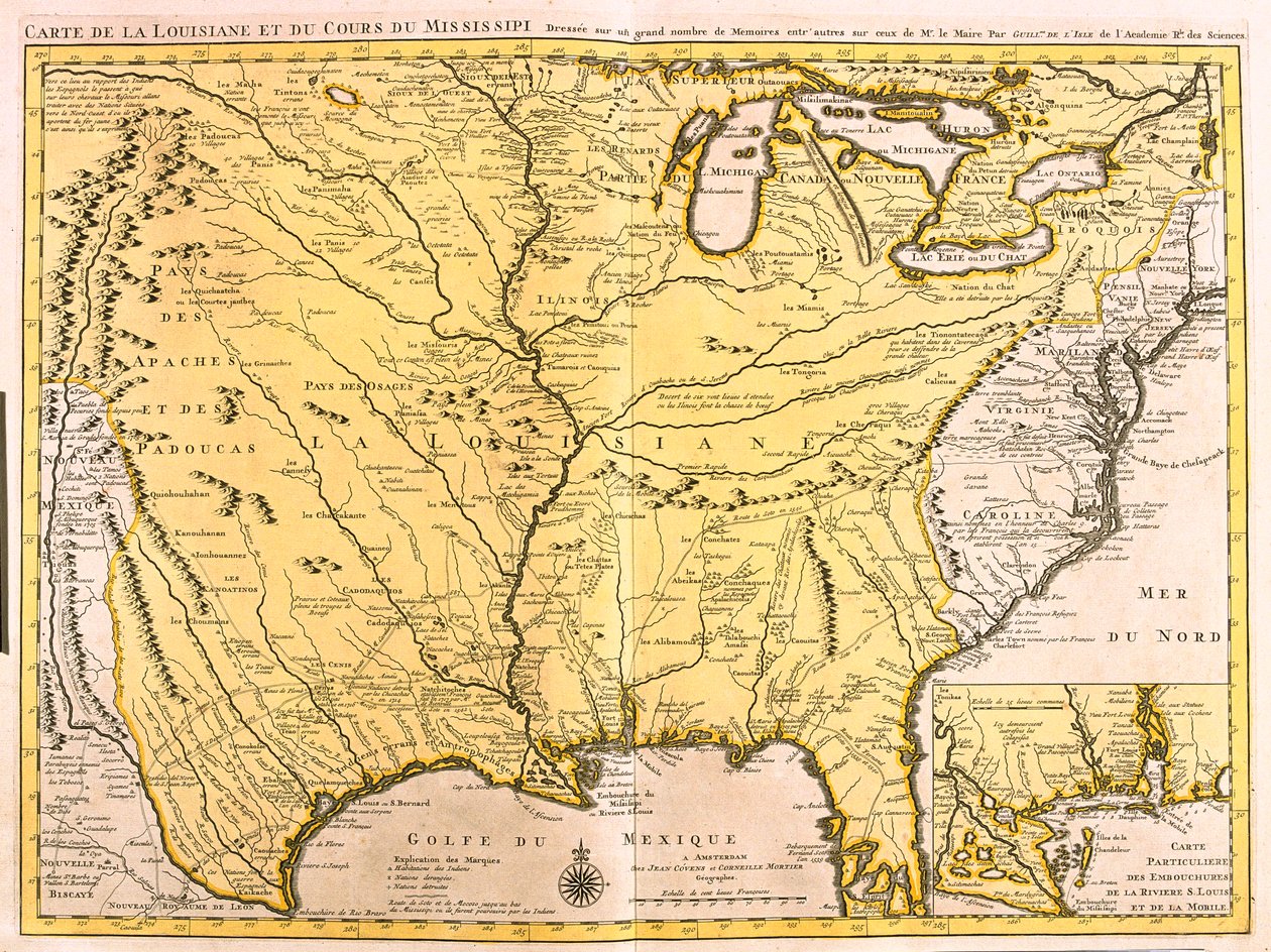 Montana, Dakota Północna, Minnesota, Wisconsin, Michigan, Nowy Jork, Wyoming, Dakota Południowa, Nebraska, Iowa, Illinois, Indiana, Ohio, Pensylwania, Kolorado, Kansas, Missouri, Kentucky, Wirginia Zachodnia, Oklahoma, Arkansas, Tennessee, Teksas, Luizjana autorstwa Guillaume Delisle