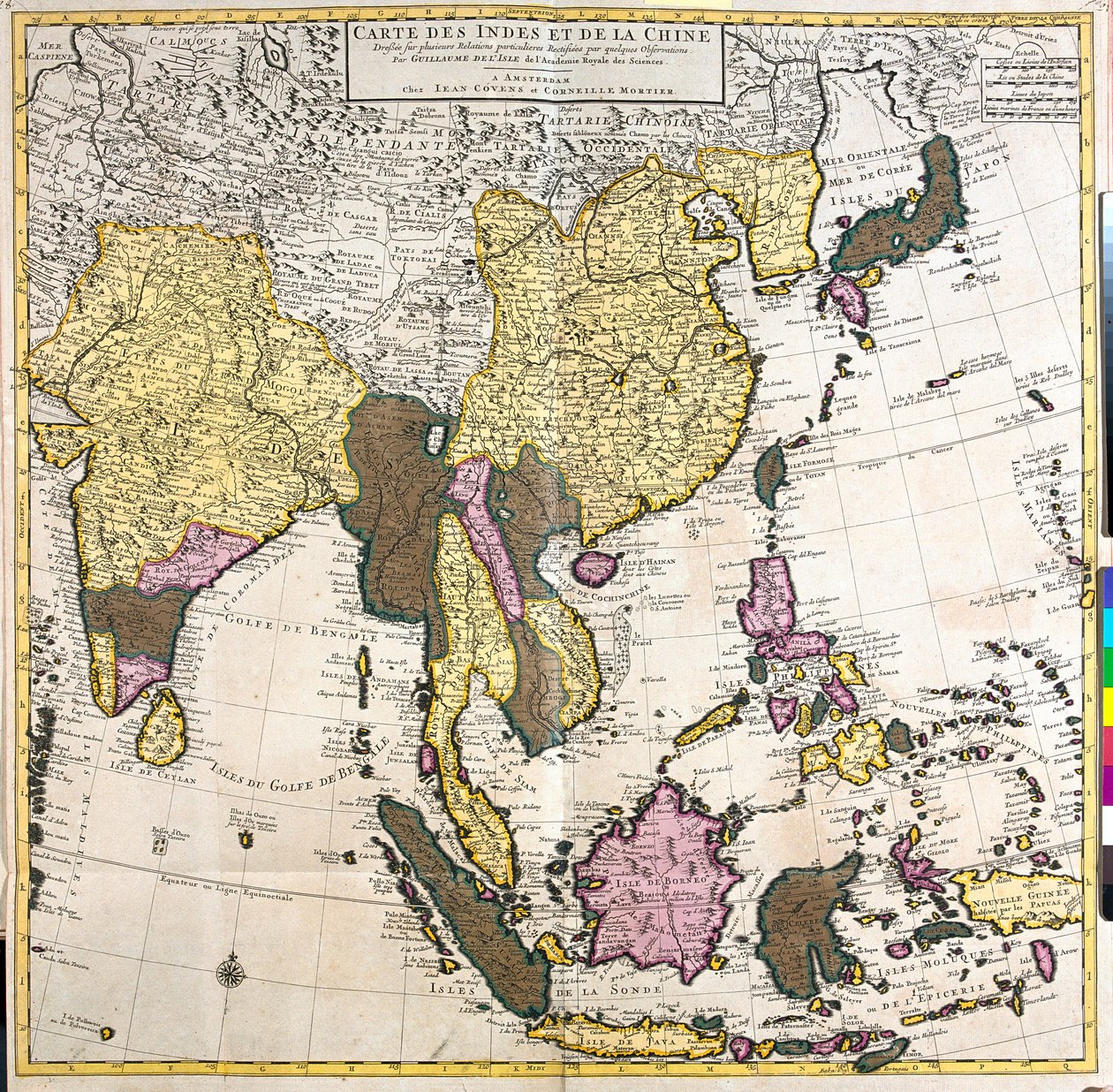 Pakistan, Indie, Nepal, Bhutan, Bangladesz, Sri Lanka, wschodnie Chiny, Korea Północna, Korea Południowa, Japonia, Birma, Tajlandia, Laos, Wietnam, Kambodża, Indonezja, Filipiny, Malezja. autorstwa Guillaume Delisle