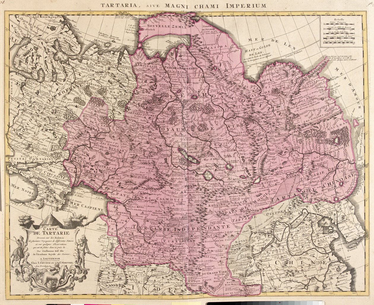 Rosja, Kazachstan, Uzbekistan, Kirgistan, Tadżykistan, duża część Chin (z wyjątkiem południowo-wschodnich), Mongolia autorstwa Guillaume Delisle