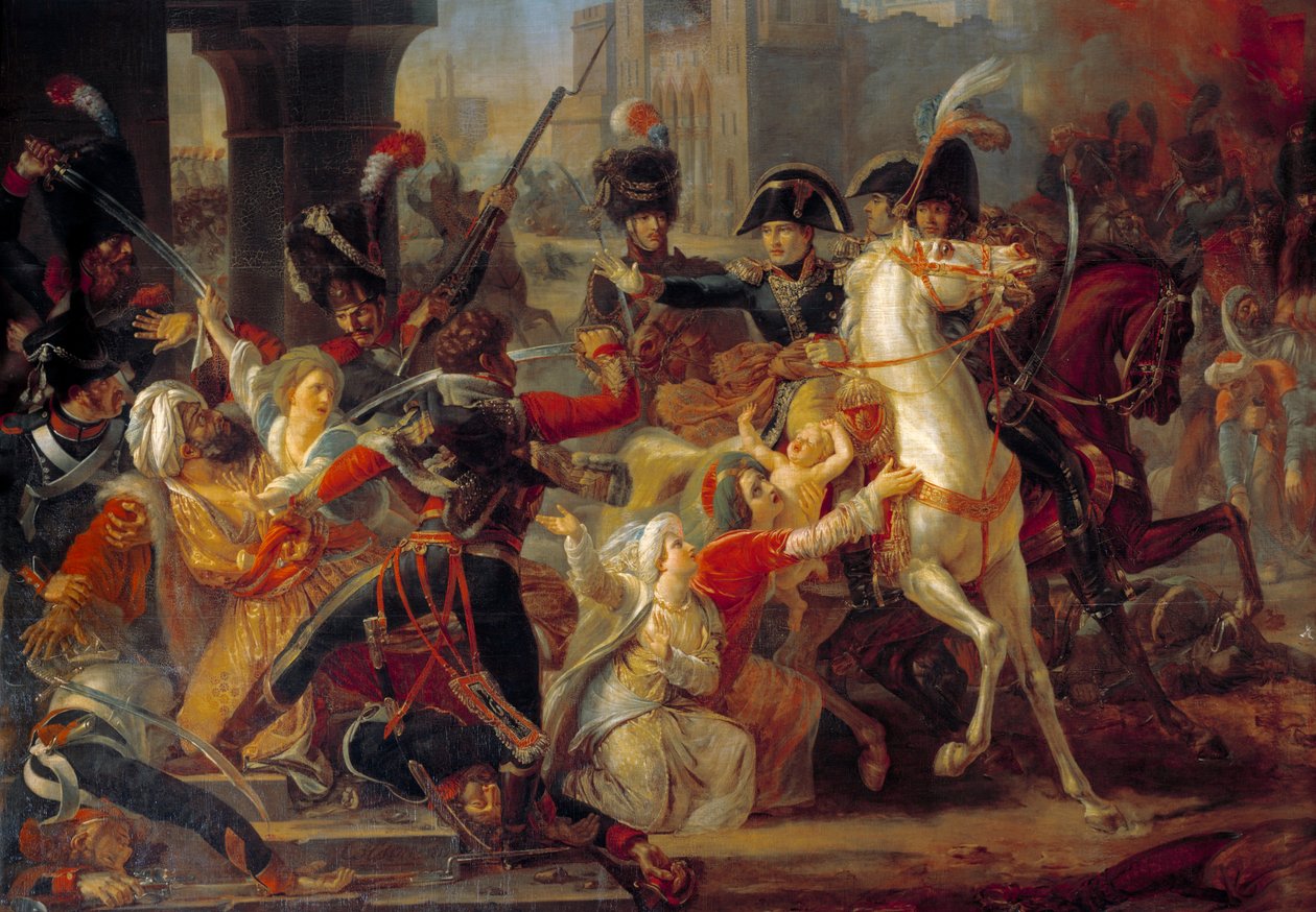 Kampania (wyprawa) egipska (1798-1801): „”Ułaskawienie generała Bonaparte wobec arabskiej rodziny, gdy armia francuska wkroczyła do Aleksandrii 3 lipca autorstwa Guillaume Francois Colson