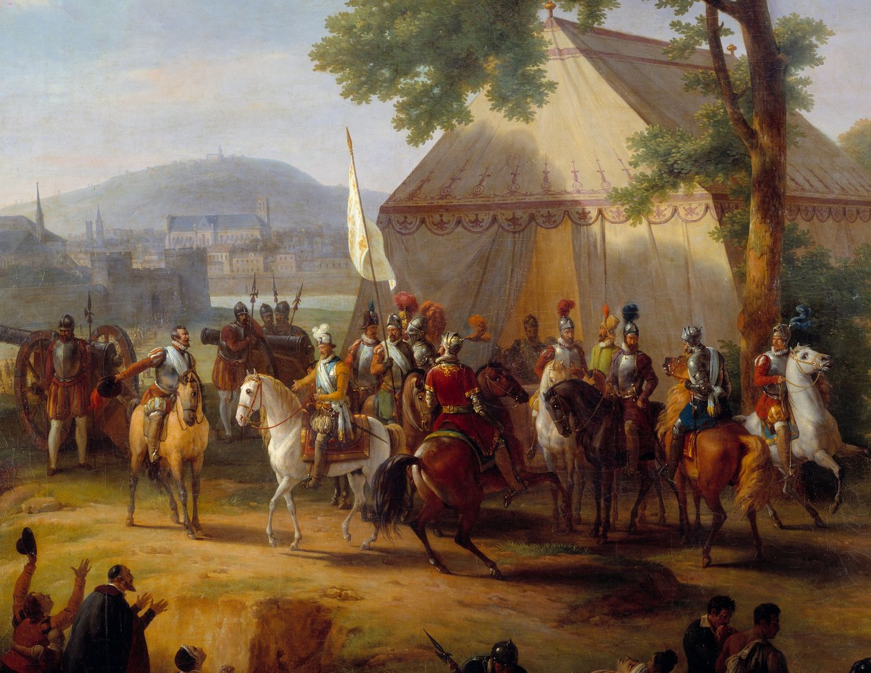 Król Henryk IV opuszcza swój namiot (szczegóły Henryka IV zaopatrującego paryżan) autorstwa Guillaume Frederic Ronmy