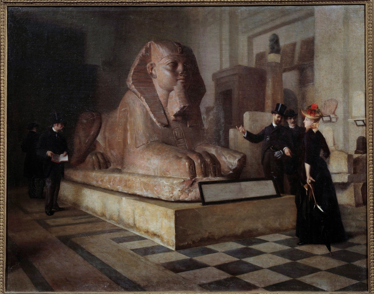 Sala Egipska Luwru Zwiedzający przed Wielkim Sfinksem. Obraz Guillaume Larrue (1851-1935) autorstwa Guillaume Larrue