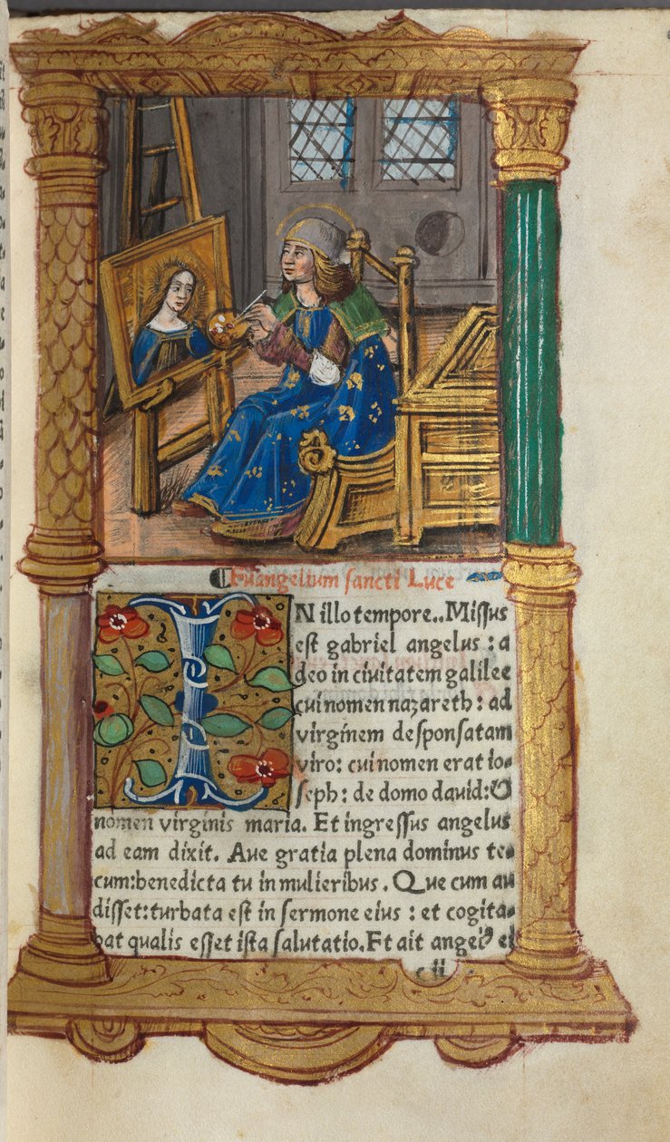 Drukowana księga godzin (do użytku rzymskiego): fol.18r, św. Łukasz autorstwa Guillaume Le Rouge