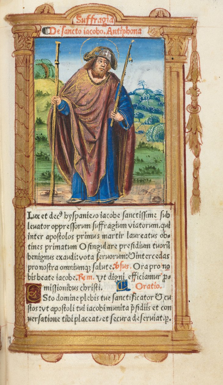 Drukowana księga godzin (do użytku rzymskiego): fol. 100r, św. Jakub Większy autorstwa Guillaume Le Rouge