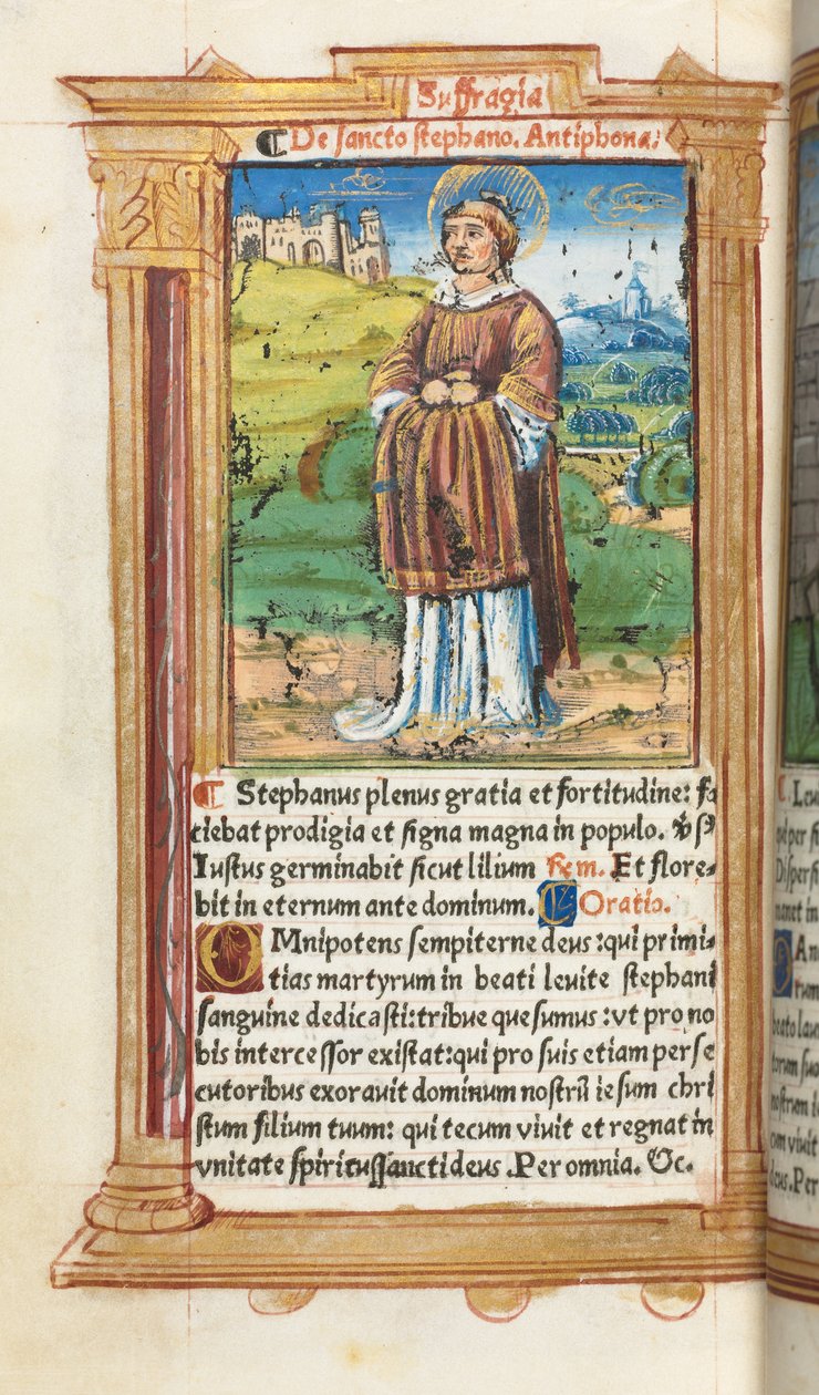 Drukowana księga godzin (do użytku rzymskiego): fol. 100v, św. Szczepan autorstwa Guillaume Le Rouge