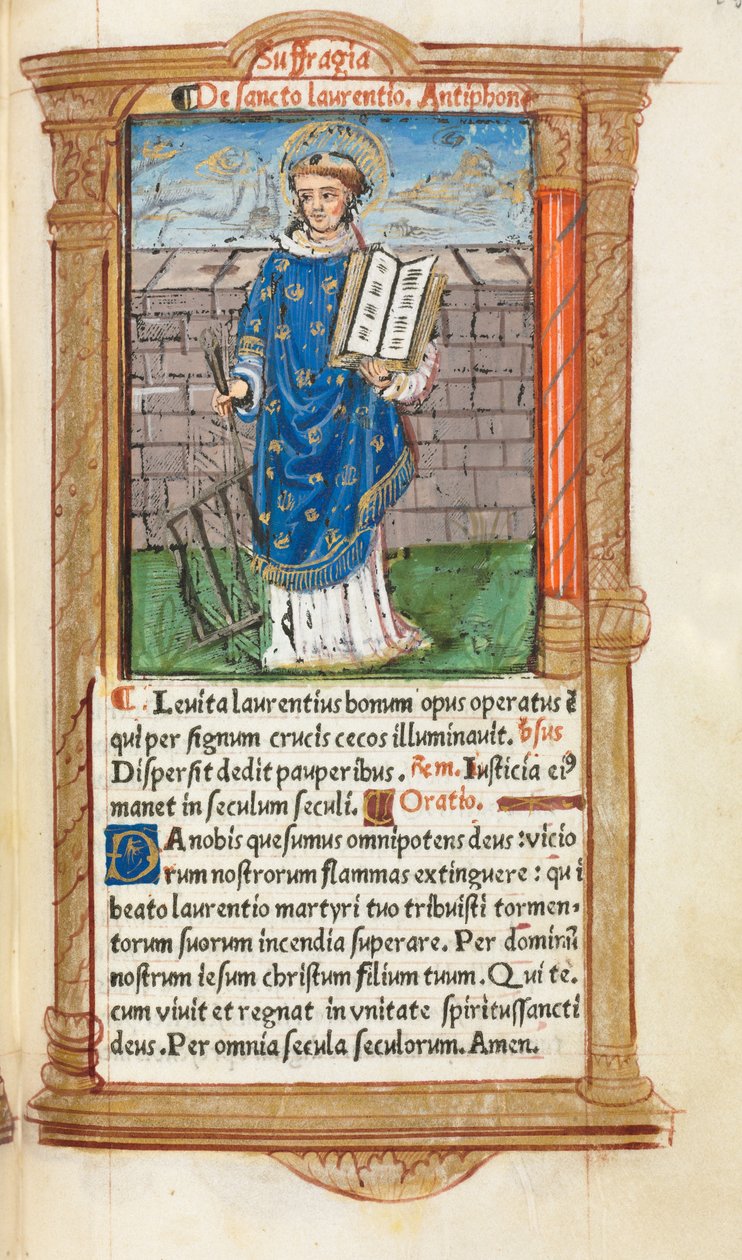 Drukowana księga godzin (do użytku rzymskiego): fol. 101r, św. Wawrzyniec autorstwa Guillaume Le Rouge