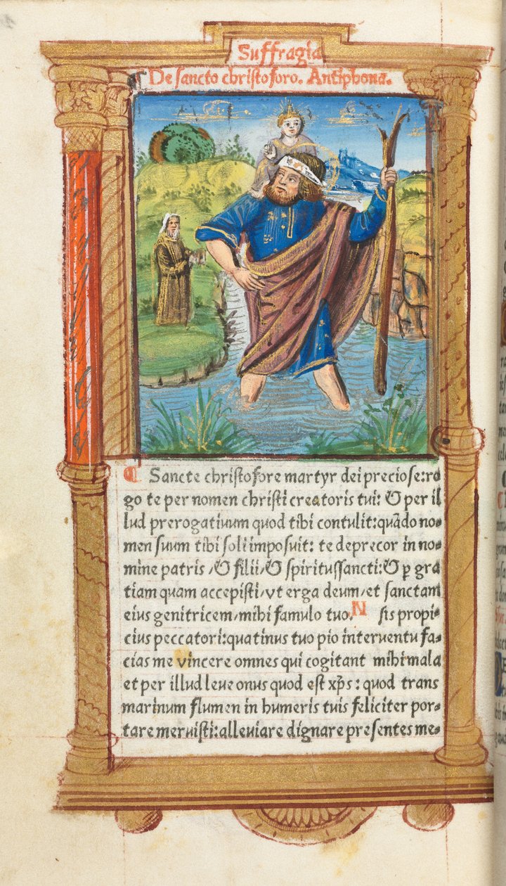 Drukowana księga godzin (do użytku rzymskiego): fol. 101v, św. Krzysztof autorstwa Guillaume Le Rouge