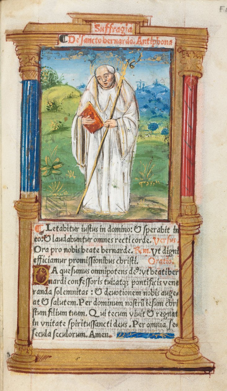 Drukowana księga godzin (do użytku rzymskiego): fol. 108r, św. Bernard z Clairvaulx autorstwa Guillaume Le Rouge