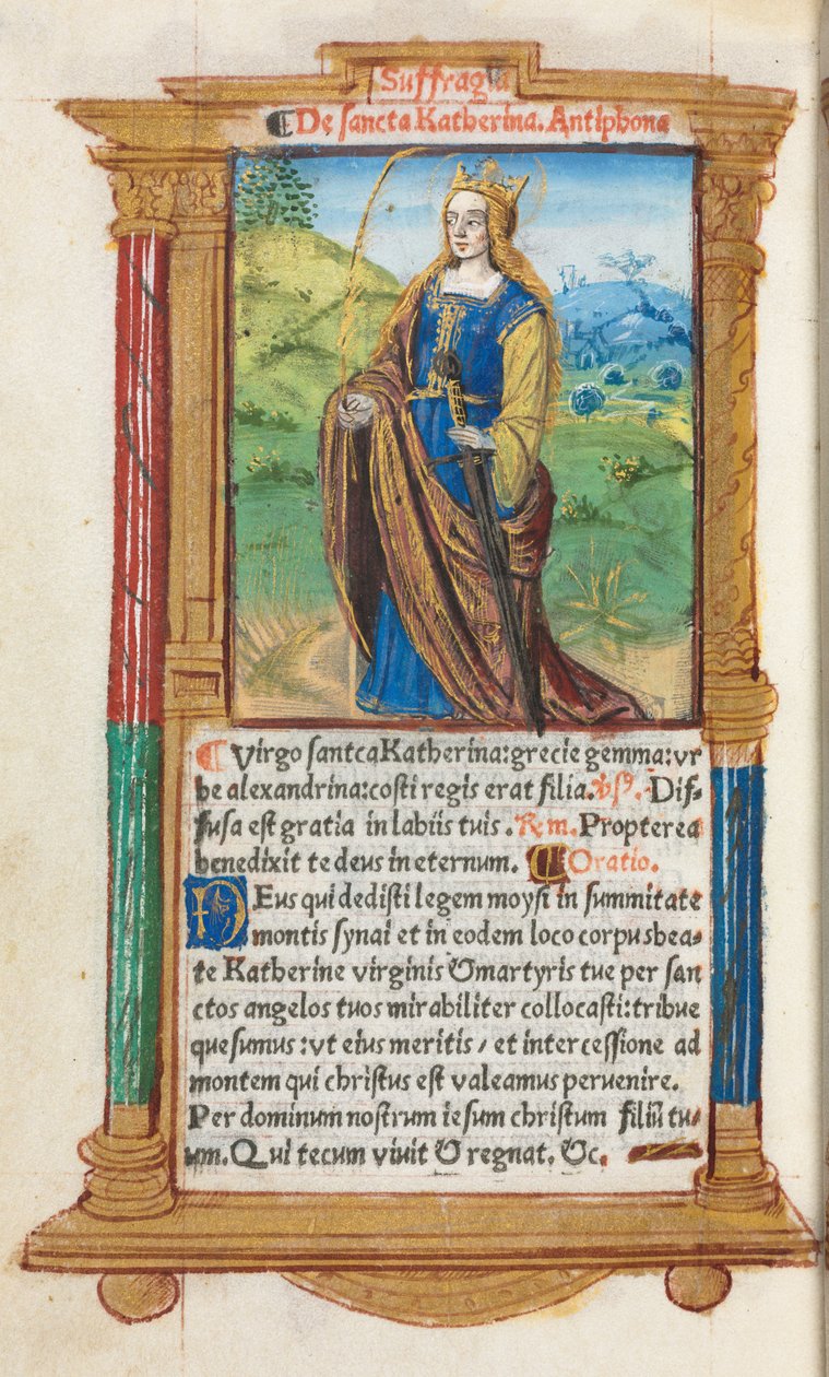 Drukowana księga godzin (do użytku rzymskiego): fol. 109v, św. Katarzyna autorstwa Guillaume Le Rouge