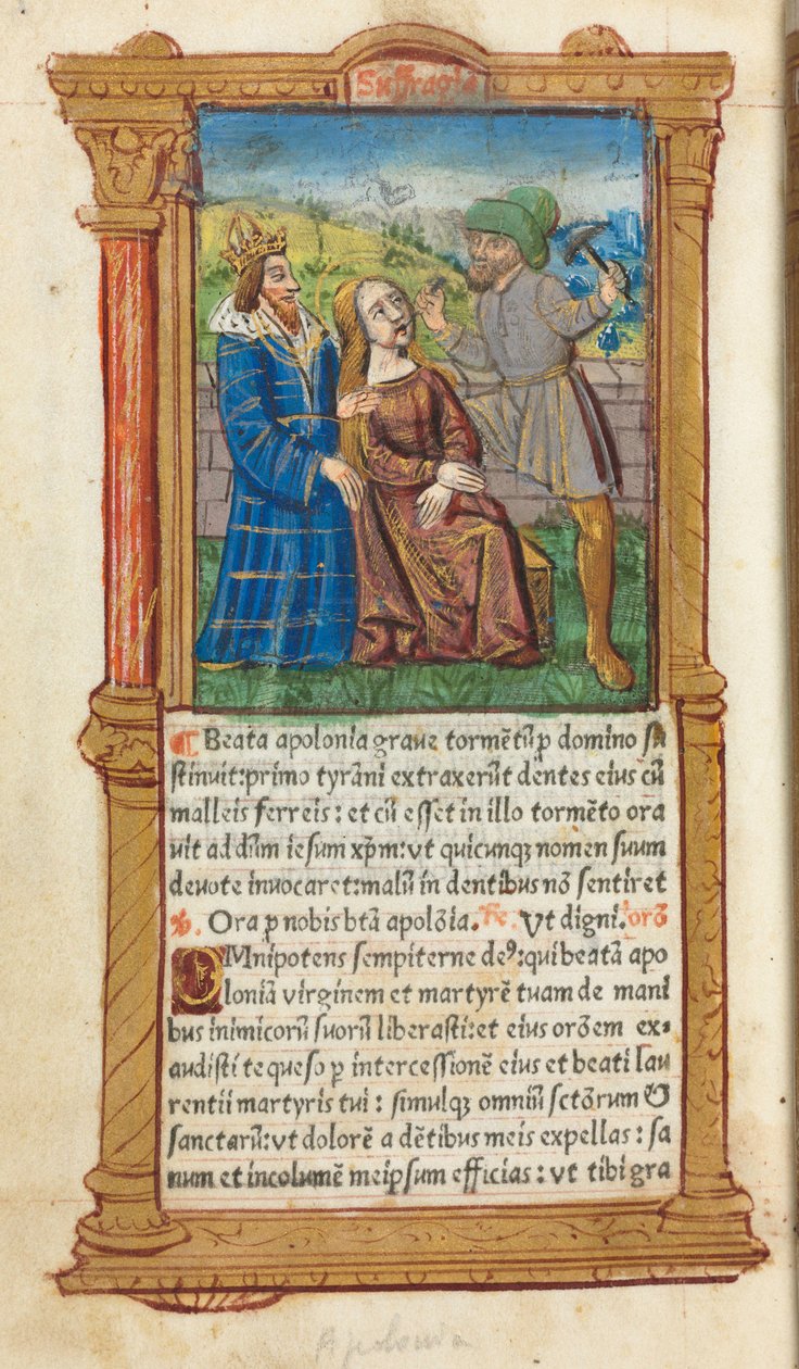 Drukowana księga godzin (do użytku rzymskiego): fol. 111v, św. Apollonia autorstwa Guillaume Le Rouge