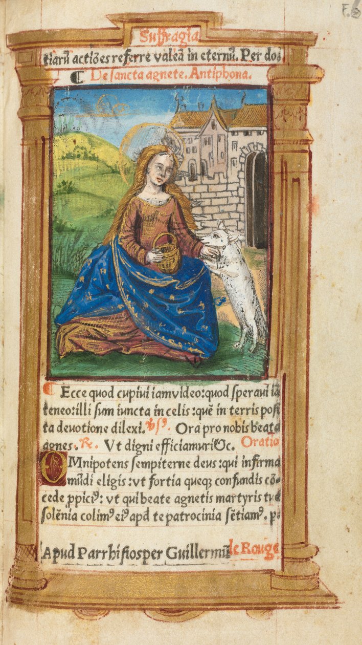 Drukowana księga godzin (do użytku rzymskiego): fol. 112r, św. Agnieszka autorstwa Guillaume Le Rouge