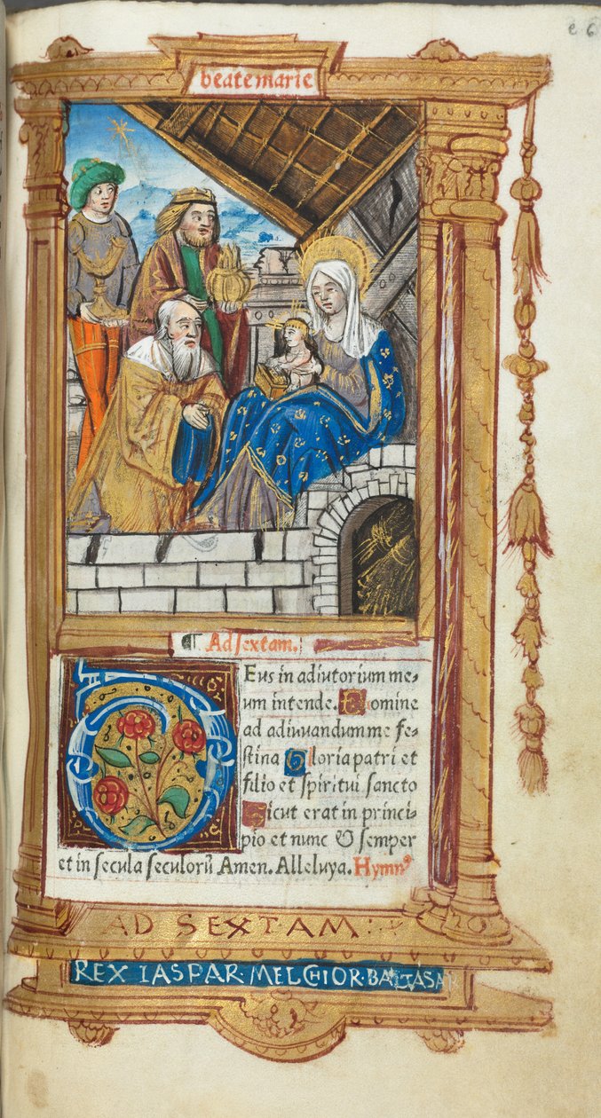 Drukowana księga godzin (do użytku rzymskiego): fol. 38r, Adoracja Trzech Króli autorstwa Guillaume Le Rouge