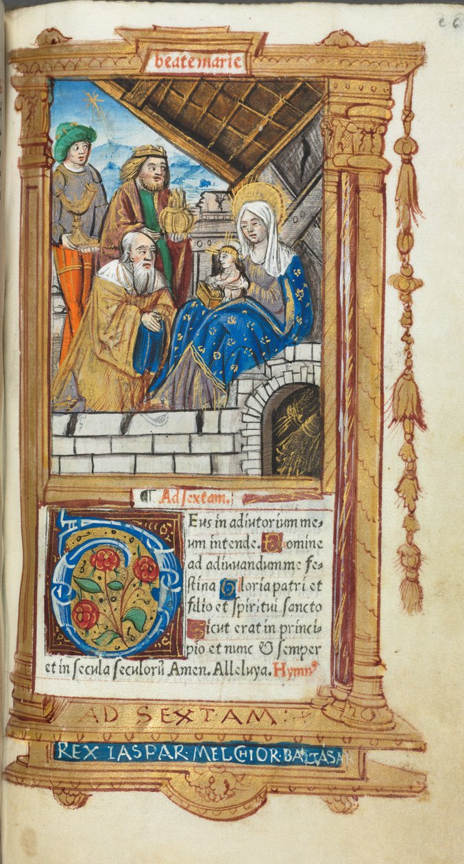 Drukowana księga godzin (do użytku rzymskiego): fol. 38r, Adoracja Trzech Króli autorstwa Guillaume Le Rouge