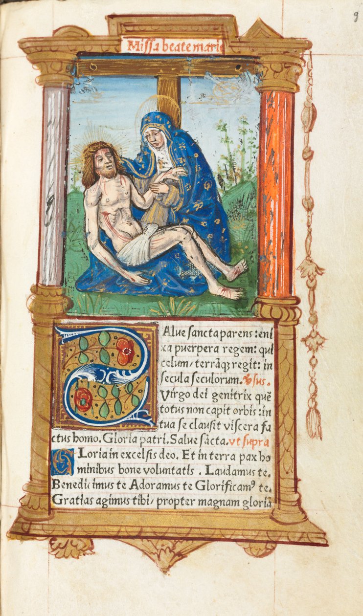 Drukowana księga godzin (użytek rzymski): fol. 53r, Pieta autorstwa Guillaume Le Rouge