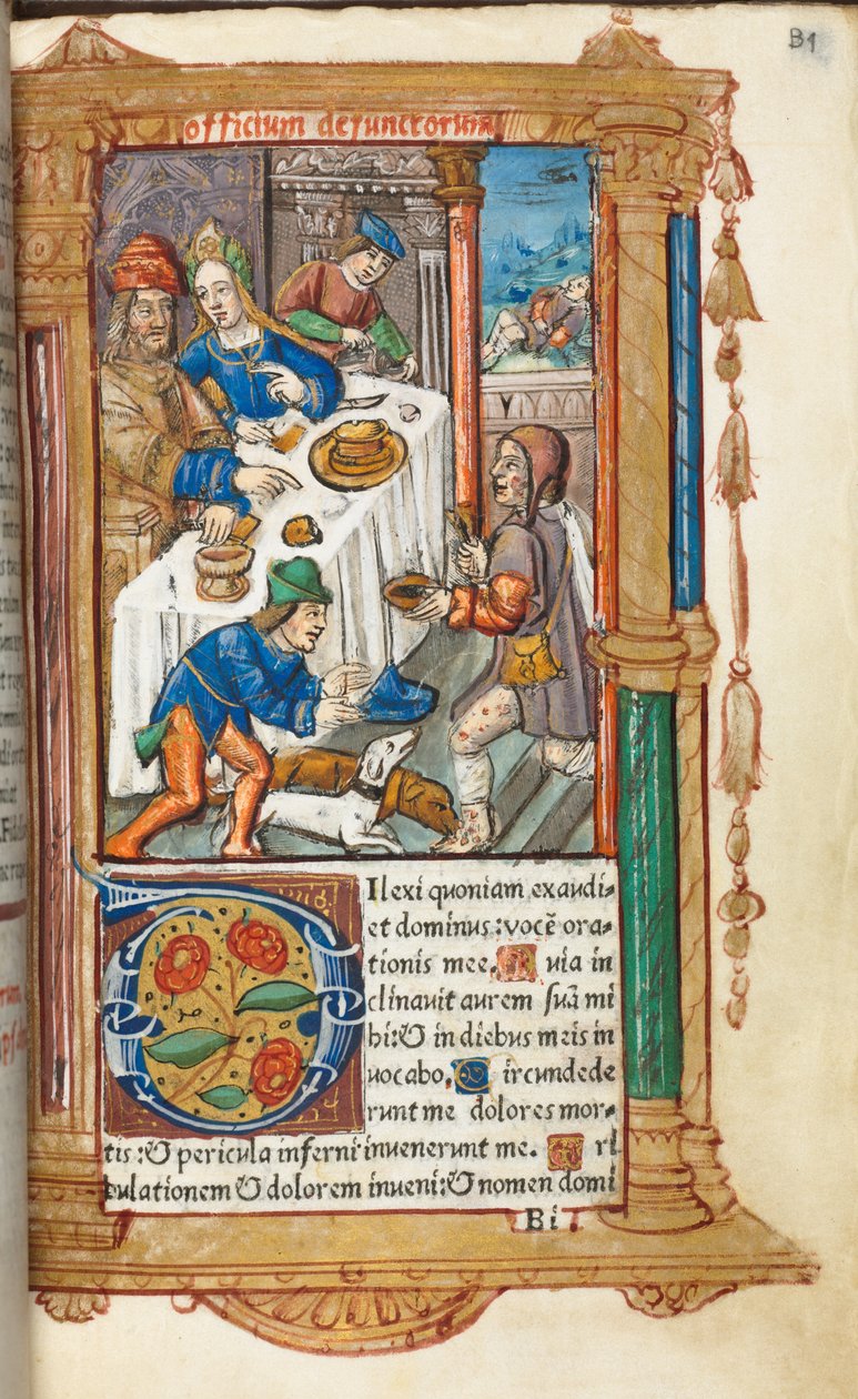 Drukowana księga godzin (do użytku rzymskiego): fol. 73r, Łazarz autorstwa Guillaume Le Rouge