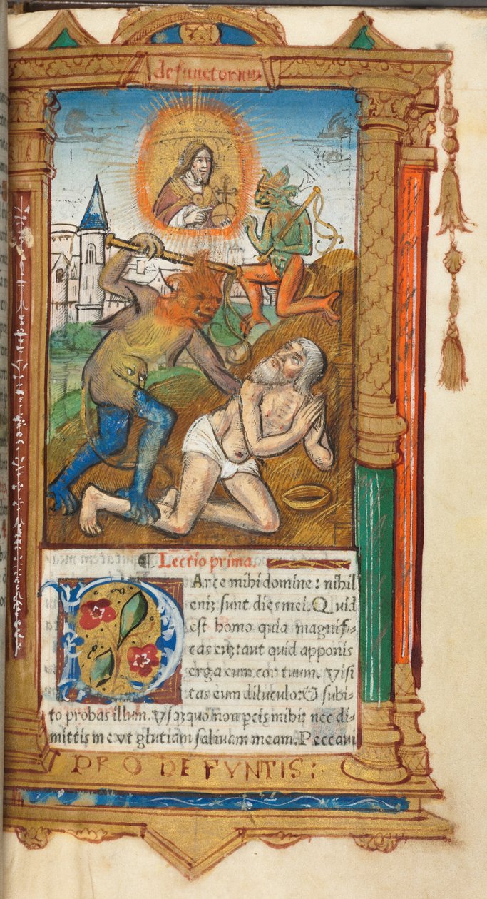 Drukowana księga godzin (do użytku rzymskiego): fol, 78r, Job autorstwa Guillaume Le Rouge