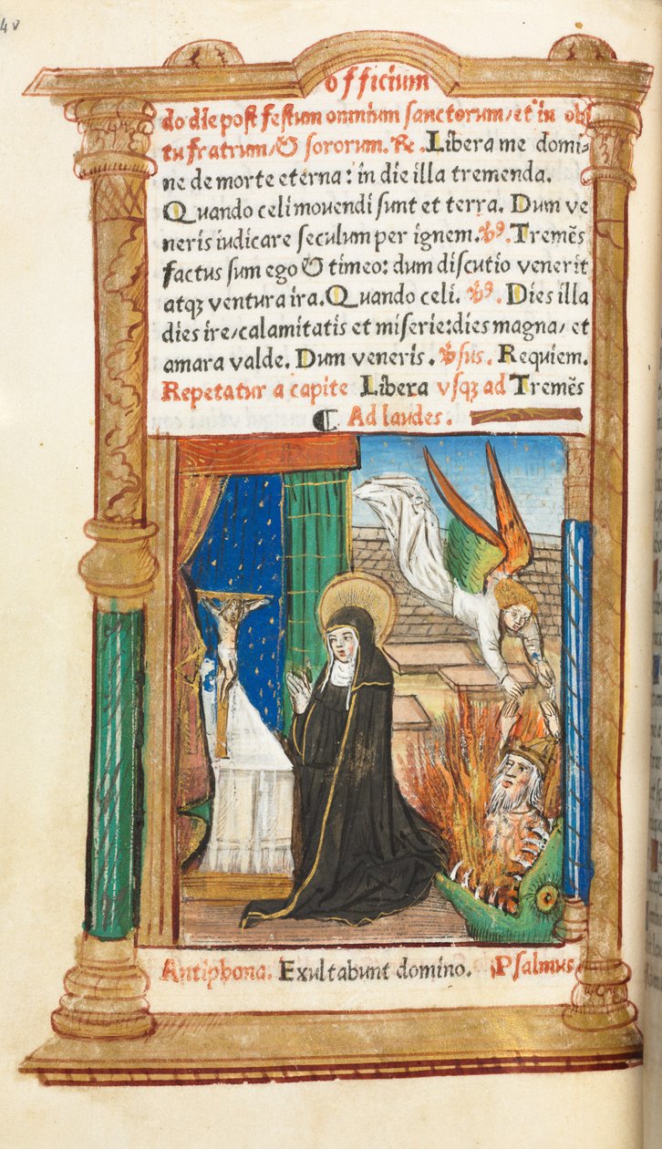 Drukowana księga godzin (do użytku rzymskiego): fol. 84v, modlitwa mniszki dominikańskiej autorstwa Guillaume Le Rouge