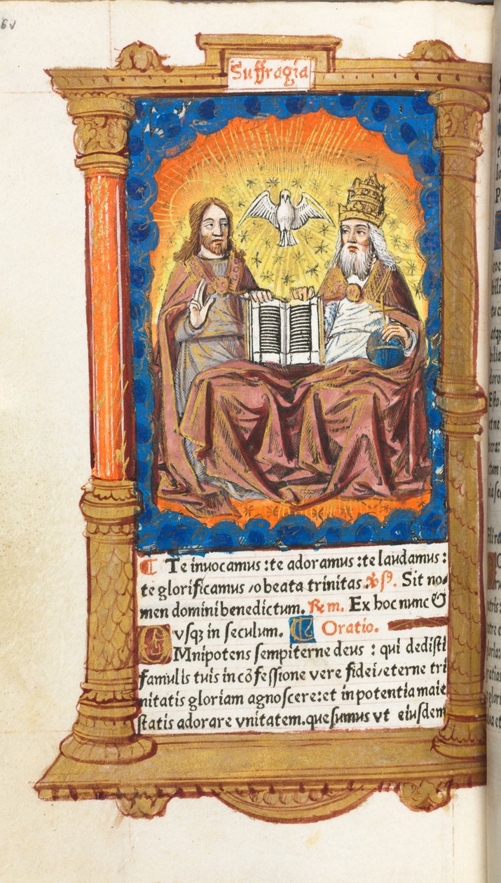 Drukowana księga godzin (do użytku rzymskiego): fol. 94v, Trójca Święta autorstwa Guillaume Le Rouge