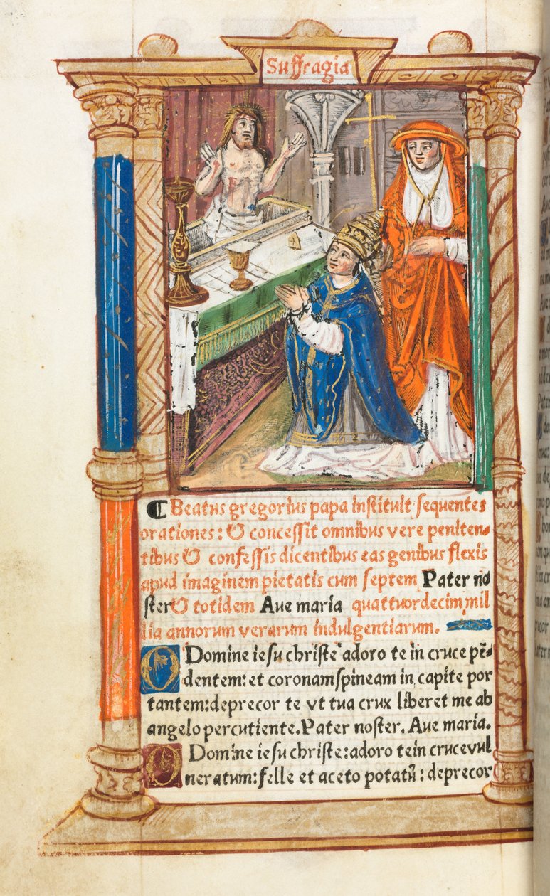 Drukowana księga godzin (do użytku rzymskiego): fol. 96v, Msza św. Grzegorza autorstwa Guillaume Le Rouge