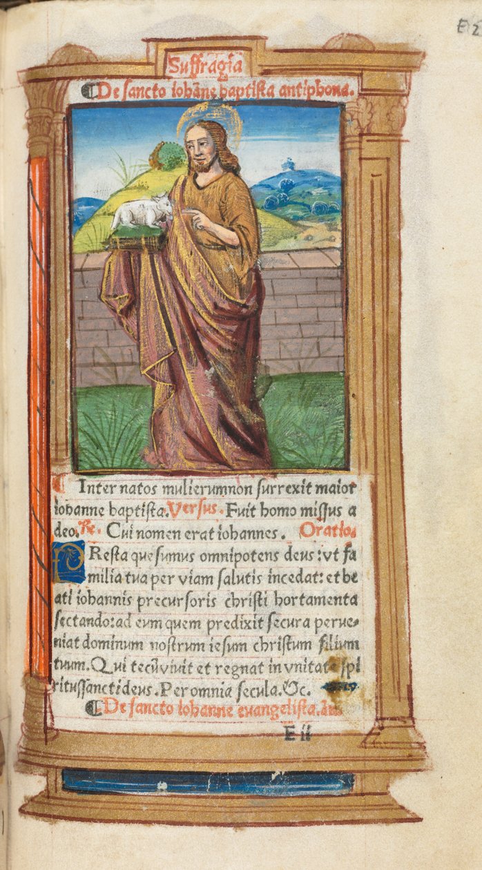 Drukowana księga godzin (do użytku rzymskiego): fol. 98r, św. Jan Chrzciciel autorstwa Guillaume Le Rouge