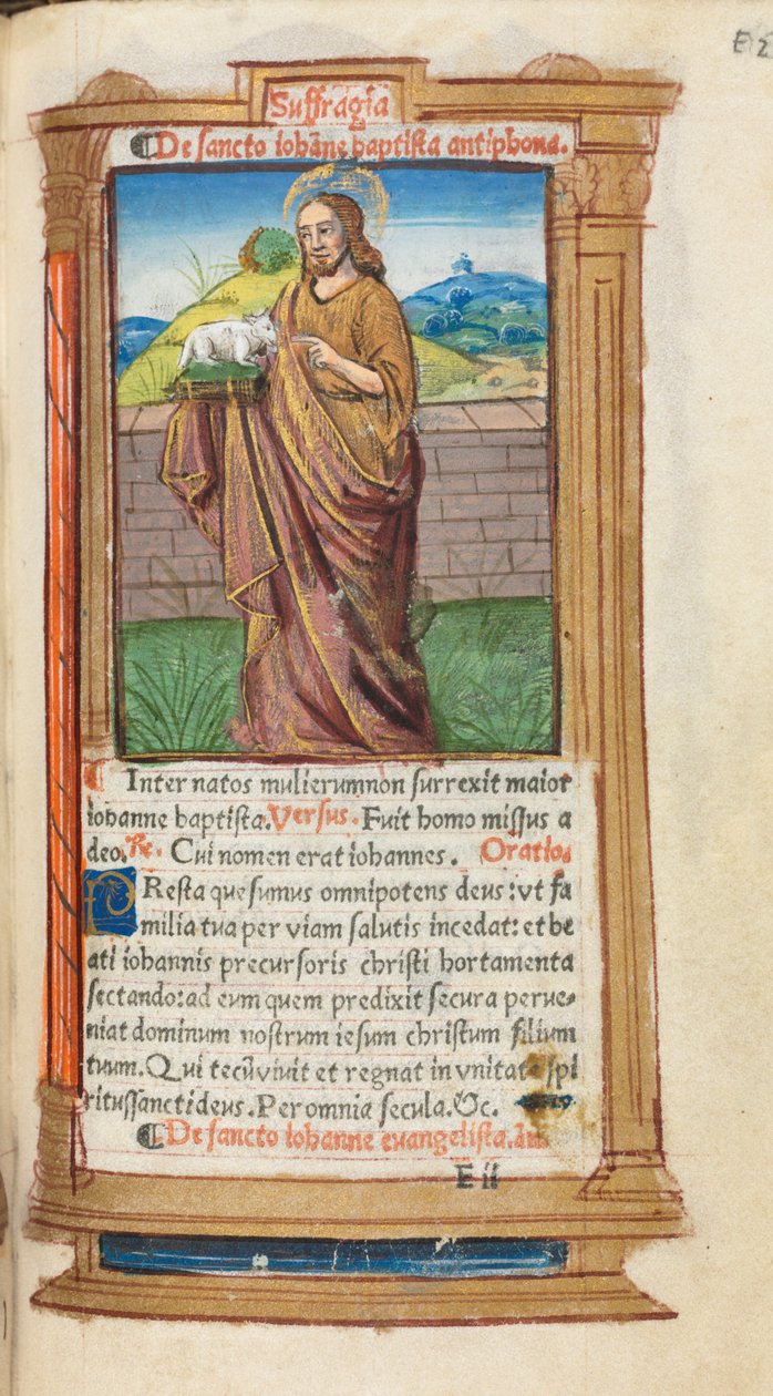 Drukowana księga godzin (do użytku rzymskiego): fol. 98r, św. Jan Chrzciciel autorstwa Guillaume Le Rouge
