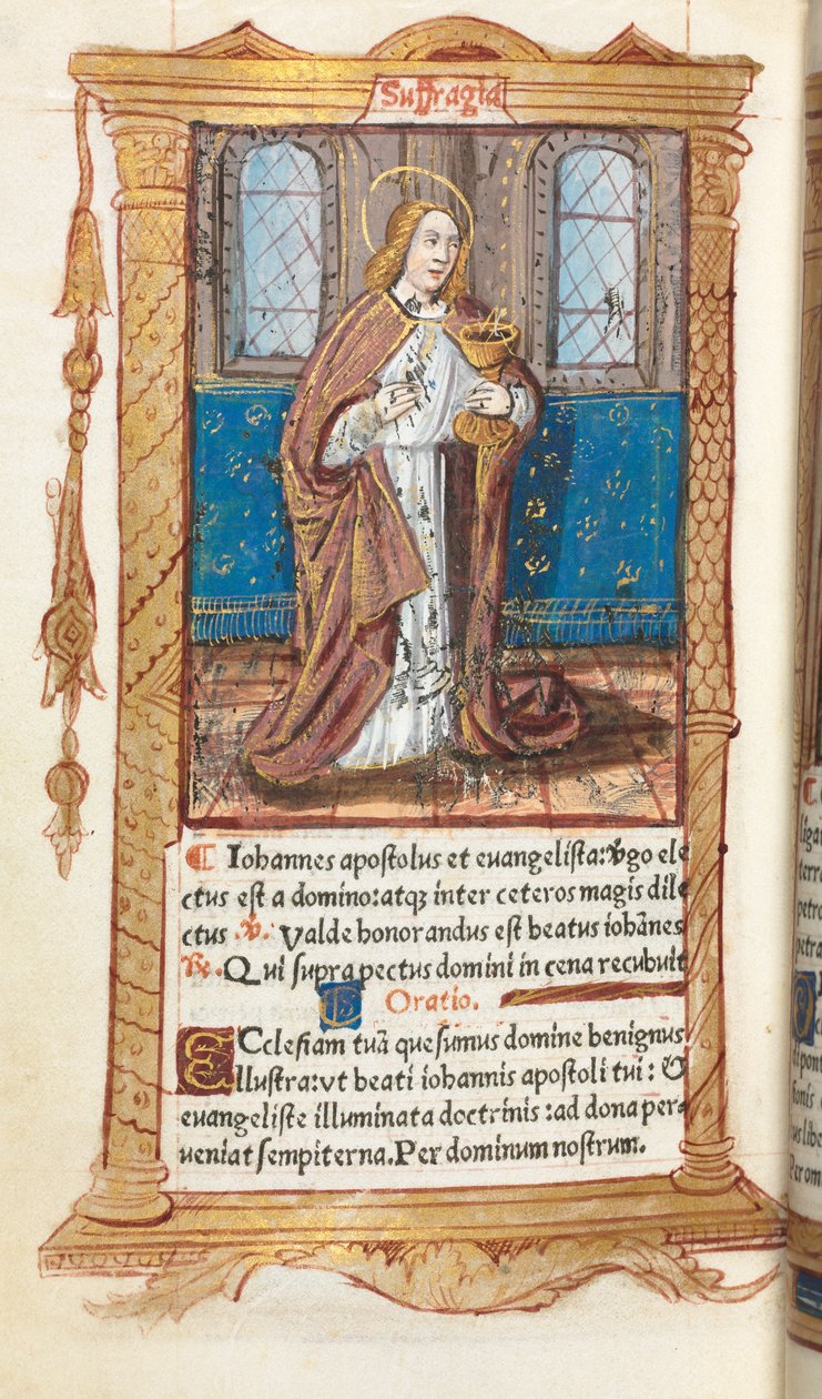 Drukowana księga godzin (do użytku rzymskiego): fol. 98v, św. Jan Ewangelista autorstwa Guillaume Le Rouge
