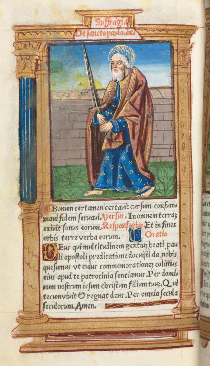 Drukowana księga godzin (do użytku rzymskiego): fol. 99v, św. Paweł autorstwa Guillaume Le Rouge